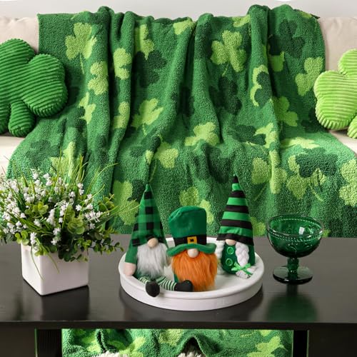 Treory St Patrick's Day Gifts Fleece Blanket: Fluffy Green Shamrock Decorative Plush Blanket, Soft Warm Throw Blanket, Irish Day Lightweight Cozy Festive Home Decor Decorations for Couch Sofa Bed, 50"x 60" - Image 4