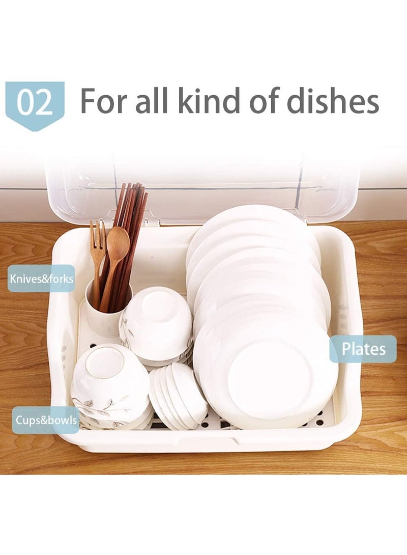 Medium Size Dish Drying Rack and Drain Board with Lid Cover, 16" x 12.2" x 10.6" Nursing Bottle Holder, Kitchen Plate Cup Tray Cutlery Drainer - Image 4