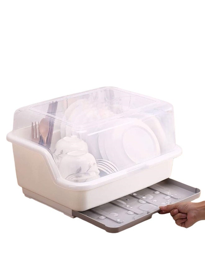 Medium Size Dish Drying Rack and Drain Board with Lid Cover, 16" x 12.2" x 10.6" Nursing Bottle Holder, Kitchen Plate Cup Tray Cutlery Drainer - Image 1