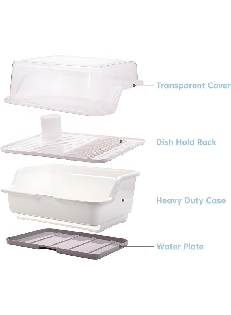 Medium Size Dish Drying Rack and Drain Board with Lid Cover, 16" x 12.2" x 10.6" Nursing Bottle Holder, Kitchen Plate Cup Tray Cutlery Drainer - Image 5