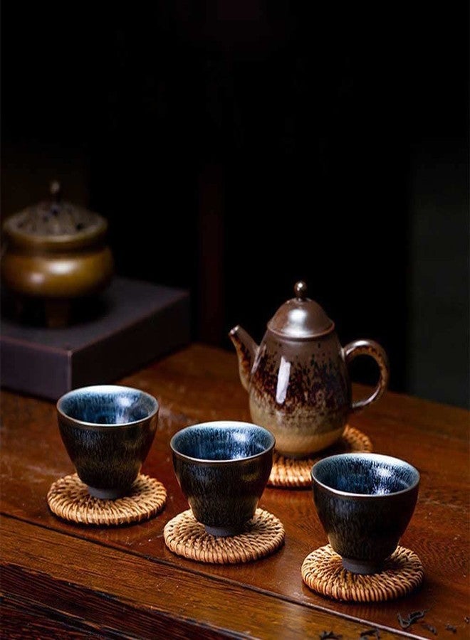 Teensery 4 Pcs Rattan Coasters Handmade Woven Teacup Coasters Round Wicker Decorative Coasters for Hot and Cold Drinks - Image 3