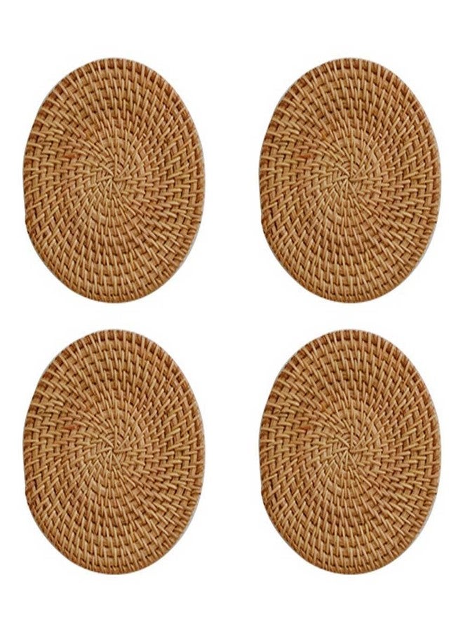 Teensery 4 Pcs Rattan Coasters Handmade Woven Teacup Coasters Round Wicker Decorative Coasters for Hot and Cold Drinks - Image 1
