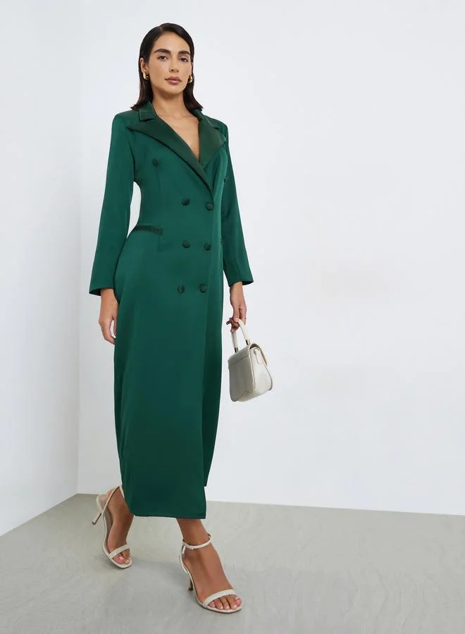 Styli Green Double Breasted Blazer Maxi Dress