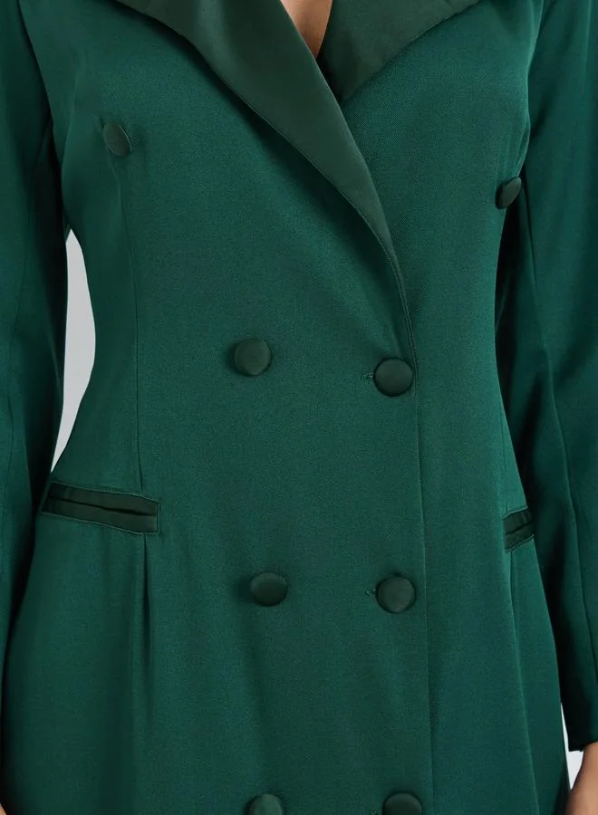 Styli Green Double Breasted Blazer Maxi Dress