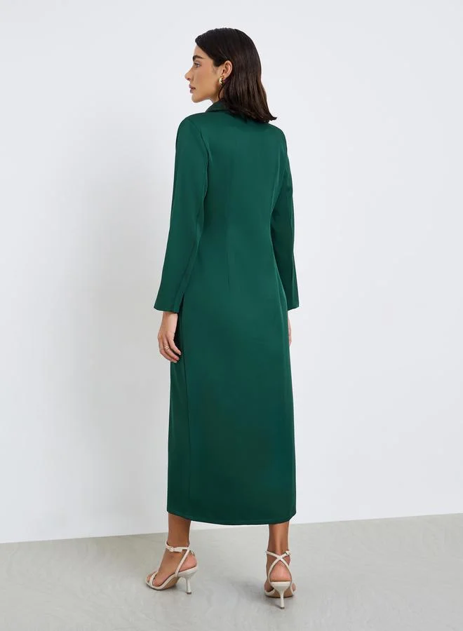 Styli Green Double Breasted Blazer Maxi Dress
