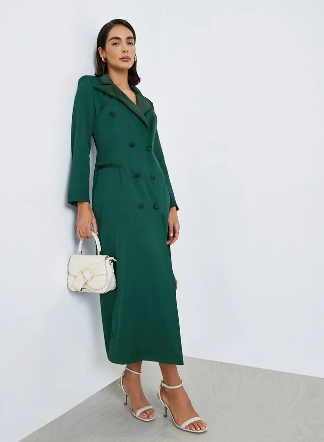 ستايلي فستان بليزر طويل بأزرار مزدوجة