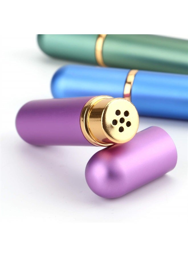 Set of 8 Colors Empty Essential Oil Personal Inhaler Refillable Aluminum and Glass - Nasal Inhalers Set with 20 Cotton Wicks and 4 Opening Tool