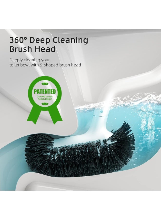 HOMESTAR Angled Toilet Brush Set With Holder - Long Handle Bathroom Cleaning Brush For Hard-to-Reach Areas, Dense Bristles & Non-Scratch Surface, Ergonomic S-Shape Design For Effective Cleaning, Curved Bristles for Deep Edge Cleaning, Ideal for RV Bathroom & Home Use, White Decorative Bathroom Accessory - Image 2