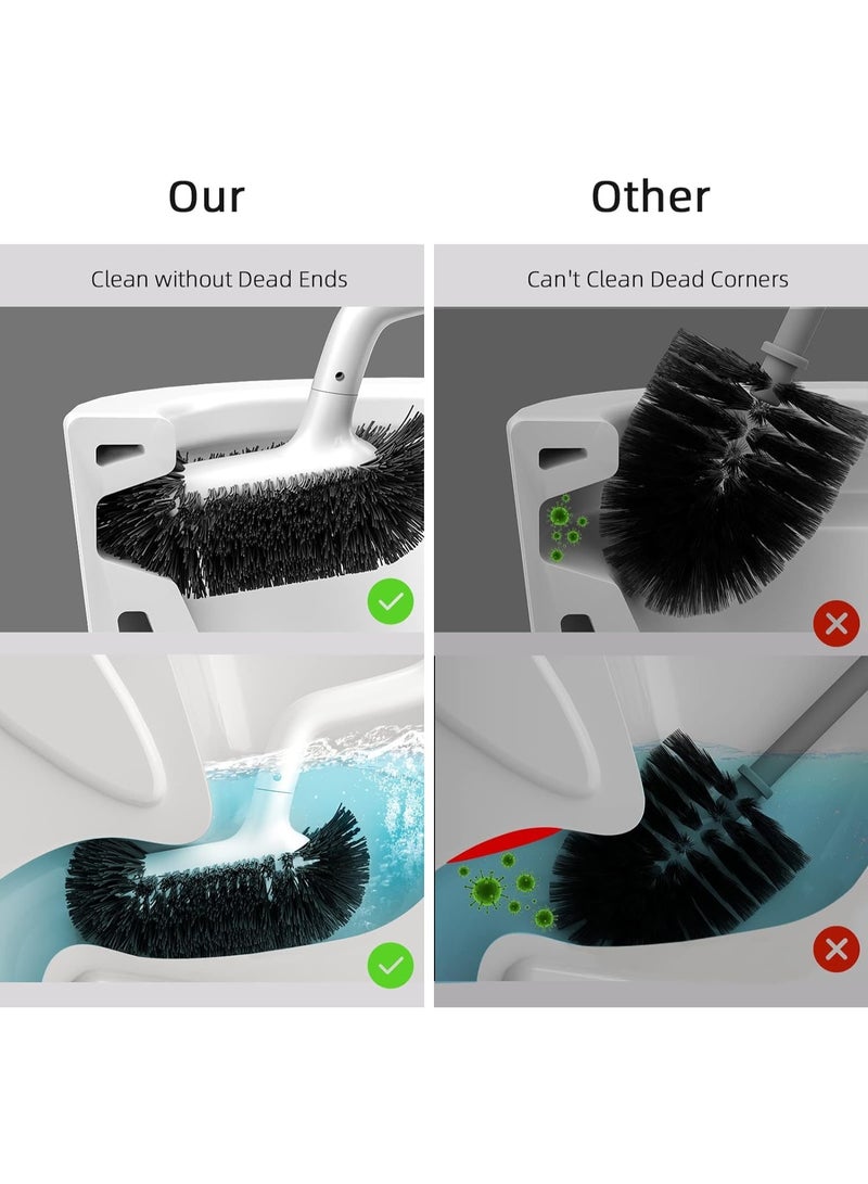 HOMESTAR Angled Toilet Brush Set With Holder - Long Handle Bathroom Cleaning Brush For Hard-to-Reach Areas, Dense Bristles & Non-Scratch Surface, Ergonomic S-Shape Design For Effective Cleaning, Curved Bristles for Deep Edge Cleaning, Ideal for RV Bathroom & Home Use, White Decorative Bathroom Accessory - Image 3