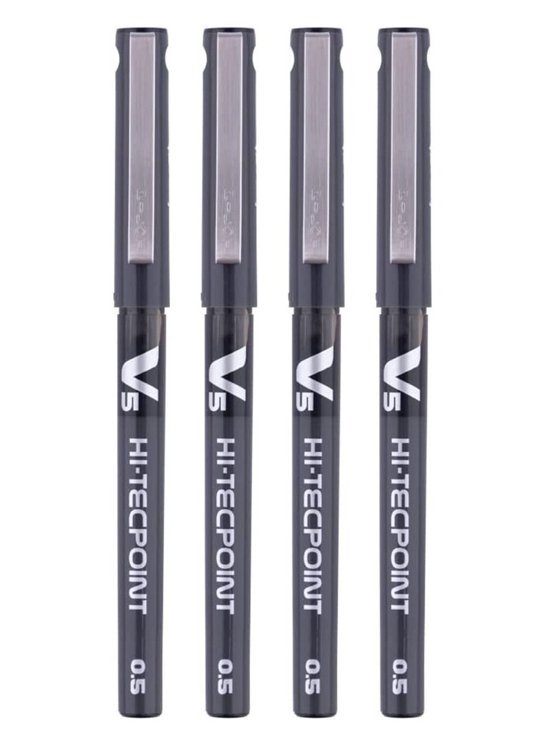 PILOT 4-Piece Hi-tecpoint V5 Fine Rollerball Pen Black Ink  - Image 1