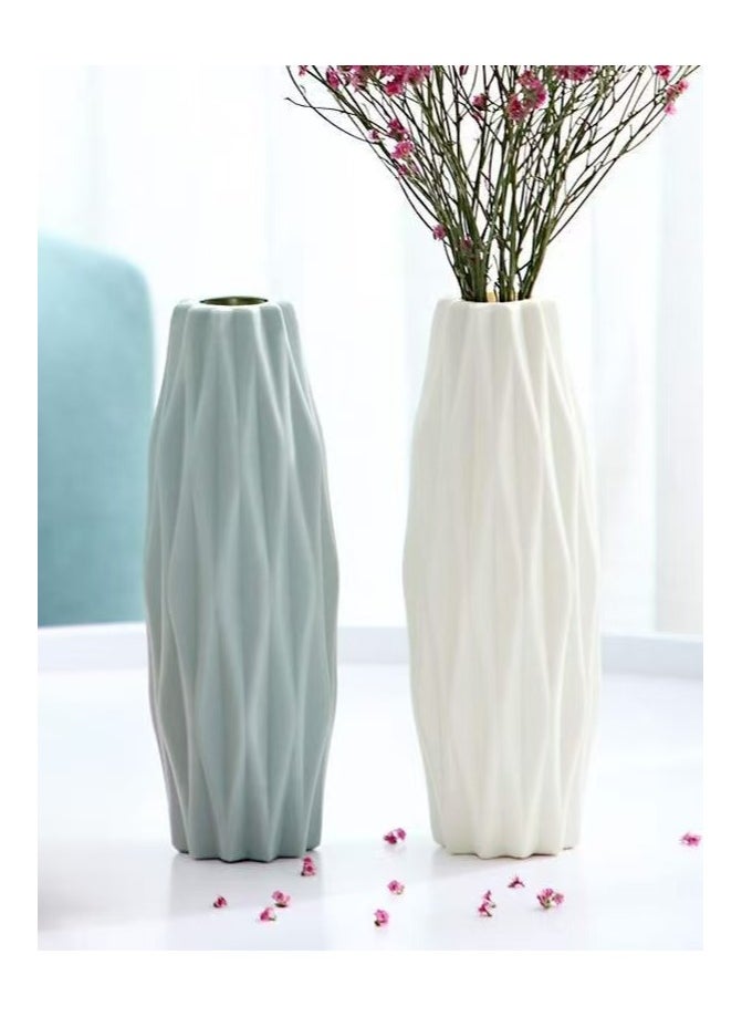 ماركة غير محددة Plastic Vases, Home Decoration, 2 Piece Imitation Ceramic Flower Pot, Nordic Dried Flower Vases, Lightweight and Easy to Carry Perfect for Office  - Image 1