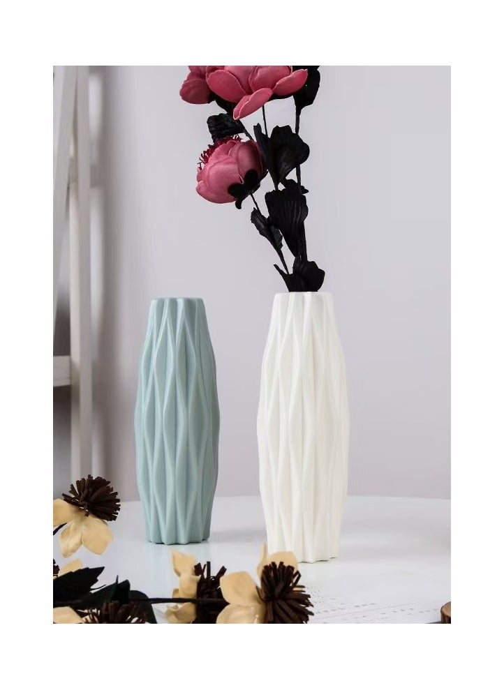 ماركة غير محددة Plastic Vases, Home Decoration, 2 Piece Imitation Ceramic Flower Pot, Nordic Dried Flower Vases, Lightweight and Easy to Carry Perfect for Office  - Image 2