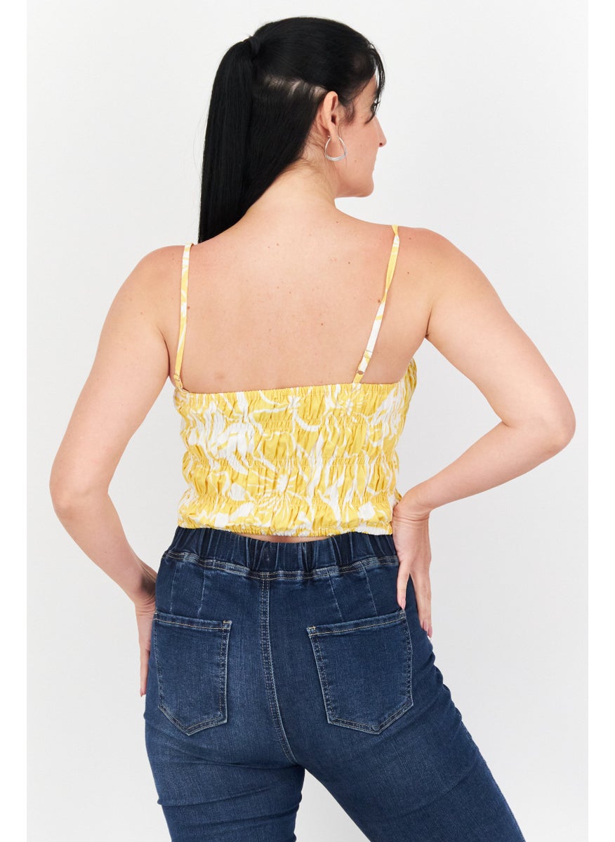 Faithfull The Brand - Women Square Neck Sleeveless Allover Print Tank Top, Yellow - Image 1
