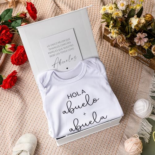 Shyyween 4 Pcs Pregnancy Announcement for Abuelos, Hola Abuelos Baby Bodysuit Pregnancy Reveal Card Baby Announcement Gift Box with Gifts Set - Image 4