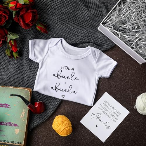 Shyyween 4 Pcs Pregnancy Announcement for Abuelos, Hola Abuelos Baby Bodysuit Pregnancy Reveal Card Baby Announcement Gift Box with Gifts Set - Image 3