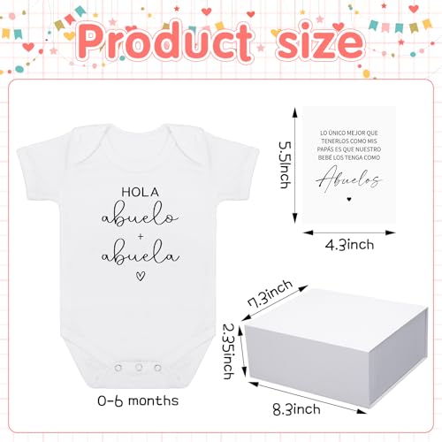 Shyyween 4 Pcs Pregnancy Announcement for Abuelos, Hola Abuelos Baby Bodysuit Pregnancy Reveal Card Baby Announcement Gift Box with Gifts Set - Image 2