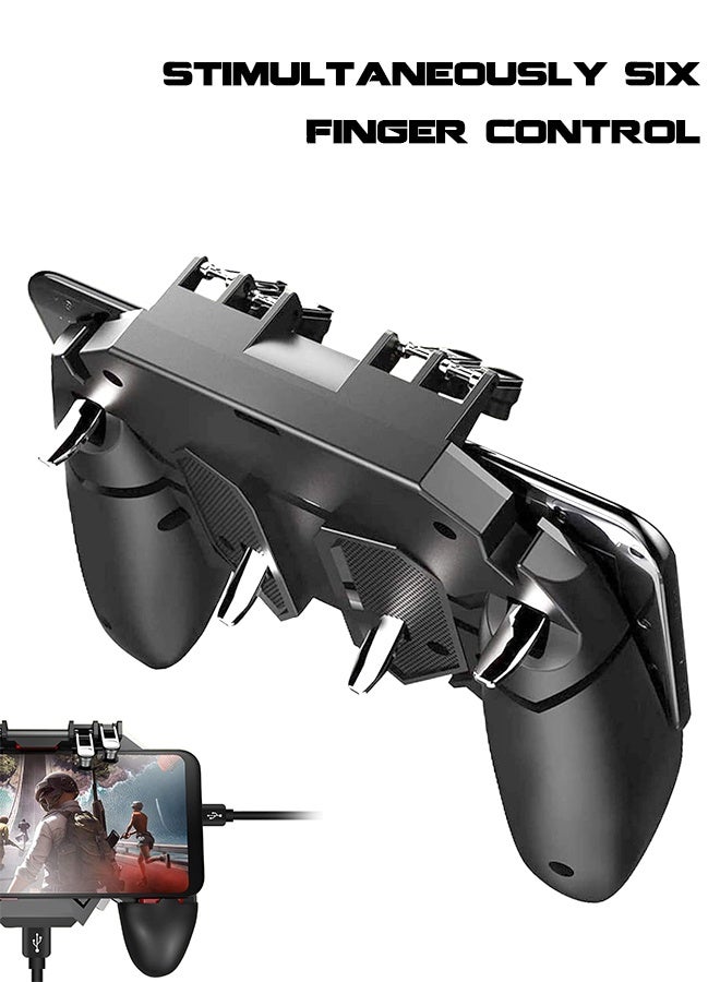 SUNDAREE وحدة تحكم ألعاب للهواتف المحمولة، وحدة تحكم مطورة للهواتف مزودة بخاصية الضغط بستة أصابع، حساسة لإطلاق النار والتصويب، متوافقة مع أجهزة أندرويد وiOS للعبة PUBG - Image 4