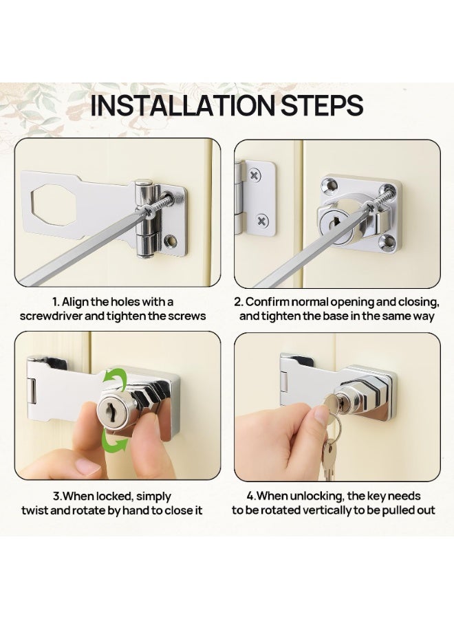 1 Set Door Lock, 2.5 Inch Lock for Bedroom Door Hasp and Staple Heavy Duty Doorr Lockk with Key Padlocks and Rotate on, Cupboard Locks for Cabinets Cupboard Drawer Gate - Image 4