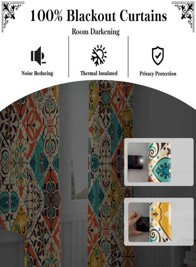 Tyrot Boho 100% Blackout Curtains for Bedroom 84 inch Long 2 Panels Set Bohemian Colorful Mandala Thermal Insulated Room Darkening Window Drapes Patterned Black Out Curtains for Living Room, 52Wx84L - Image 3