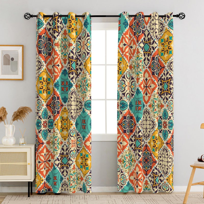 Tyrot Boho 100% Blackout Curtains for Bedroom 84 inch Long 2 Panels Set Bohemian Colorful Mandala Thermal Insulated Room Darkening Window Drapes Patterned Black Out Curtains for Living Room, 52Wx84L - Image 1