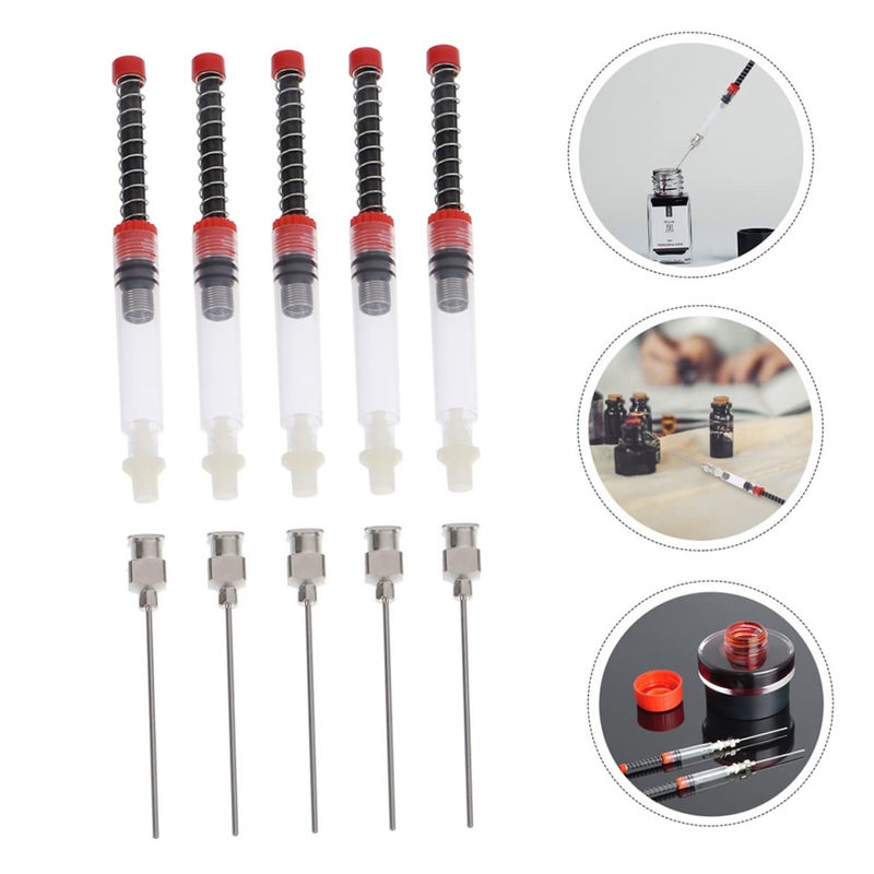 9 Pcs Red Fountain Pen Ink Filler Syringe Converter With Needle Tip Ink Absorber - Image 3