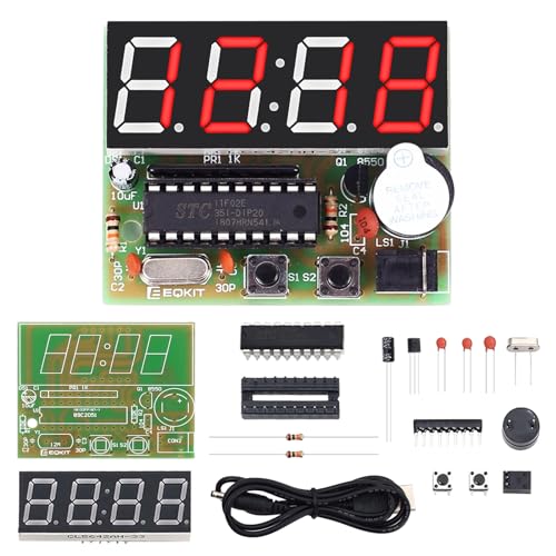 MiOYOOW 4-Digit Digital Clock Kits with PCB, DIY Alarm Clock Soldering Project Kit for Learning Electronics Soldering Practice with English Instructions - Image 1