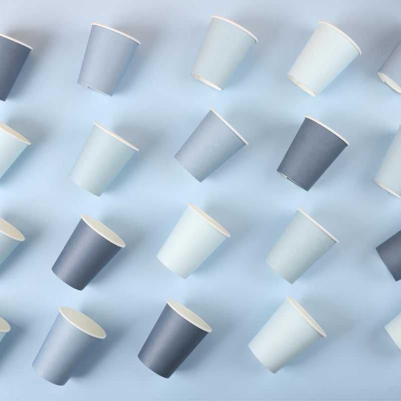AimFun 100 Pcs Dusty Blue Paper Cups 9oz Gradient Blue Party Cups 4 Colors Disposable Beverage Coffee Tea Drinking Cups for Birthday Baby Shower Bluey Party Supplies - Image 5