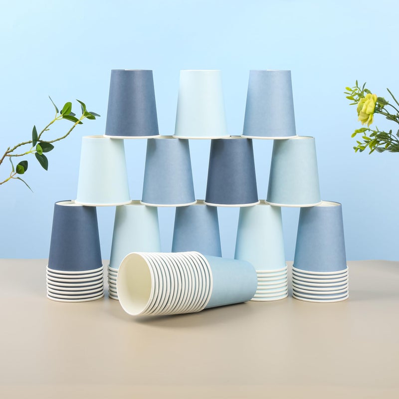 AimFun 100 Pcs Dusty Blue Paper Cups 9oz Gradient Blue Party Cups 4 Colors Disposable Beverage Coffee Tea Drinking Cups for Birthday Baby Shower Bluey Party Supplies - Image 4