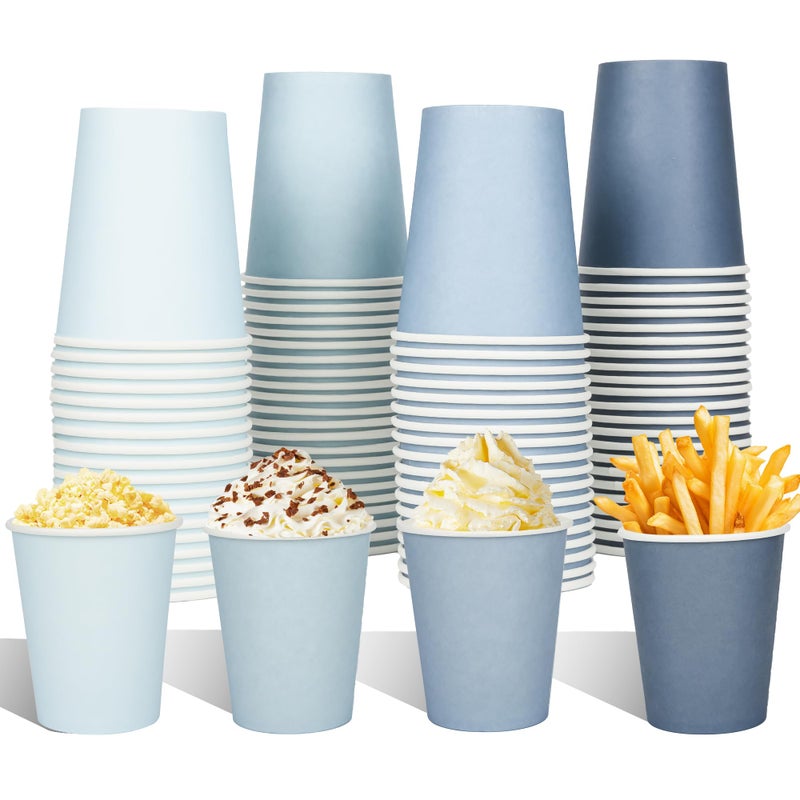 AimFun 100 Pcs Dusty Blue Paper Cups 9oz Gradient Blue Party Cups 4 Colors Disposable Beverage Coffee Tea Drinking Cups for Birthday Baby Shower Bluey Party Supplies - Image 1