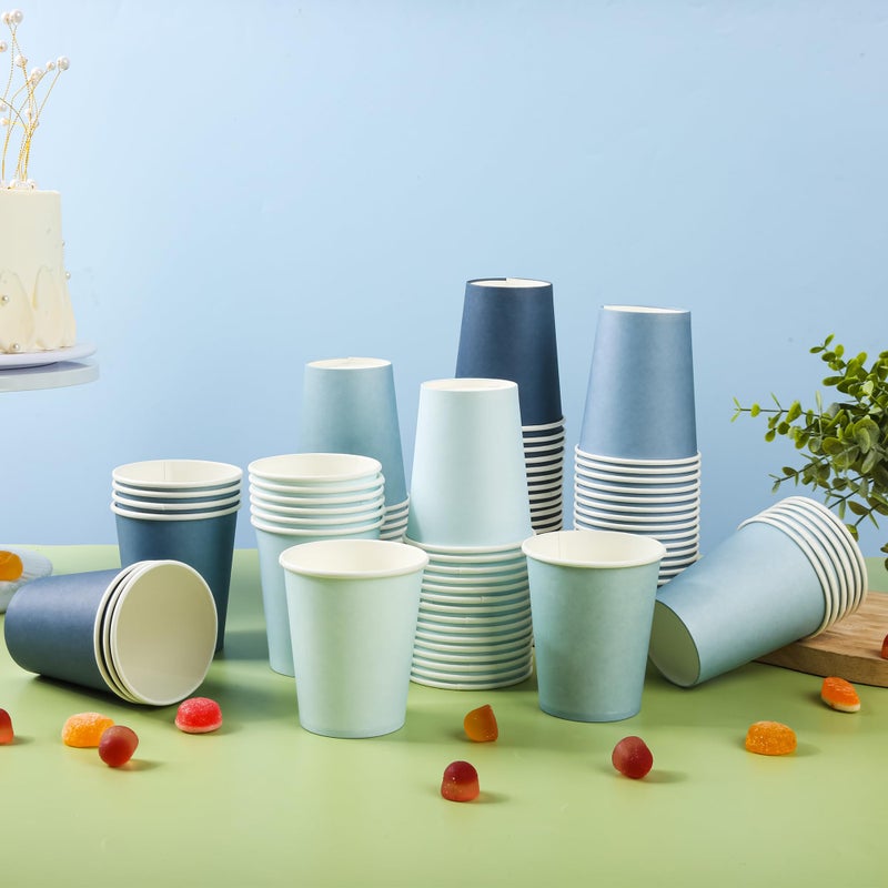 AimFun 100 Pcs Dusty Blue Paper Cups 9oz Gradient Blue Party Cups 4 Colors Disposable Beverage Coffee Tea Drinking Cups for Birthday Baby Shower Bluey Party Supplies - Image 3