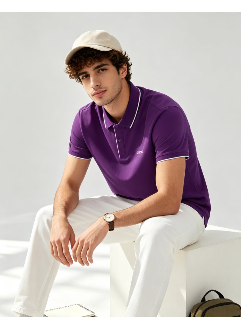 GEOX Men Contrast Trim Short Sleeve Polo Shirt Casual Daily Summer Top Purple - Image 1