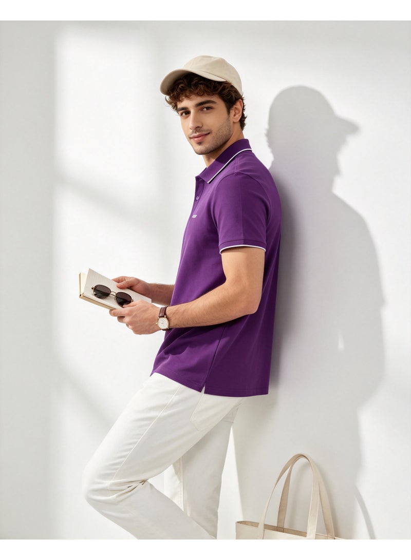 GEOX Men Contrast Trim Short Sleeve Polo Shirt Casual Daily Summer Top Purple - Image 3