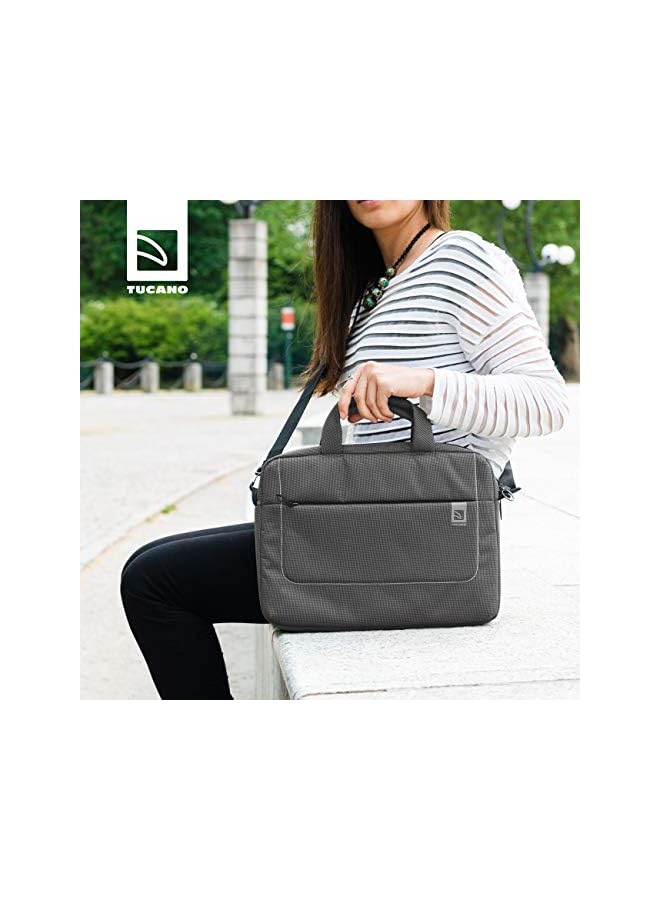 Tucano حقيبة لابتوب متعددة الجيوب بحجم 13-14 بوصة بسعة كبيرة حقيبة كتف لملحقات إلكترونية | حقيبة حمل سوداء/رمادية - Image 5