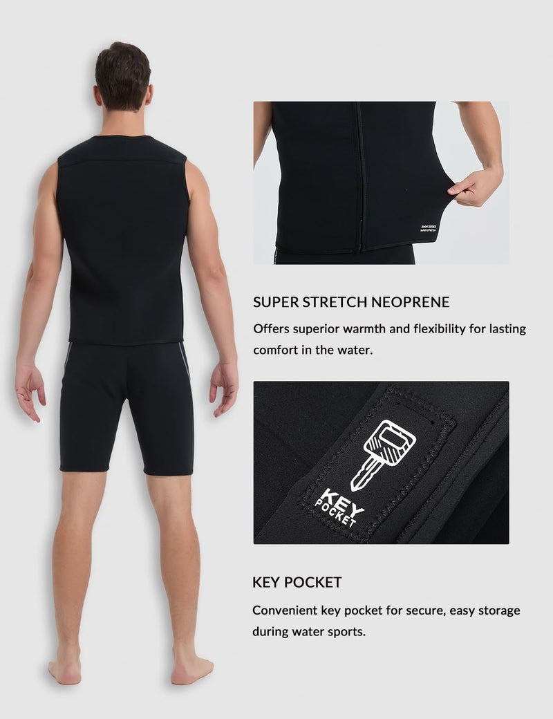 Lemorecn Mens Wetsuits Top Premium Neoprene 3mm Zipper Diving Vest (2095black3XL) - Image 4