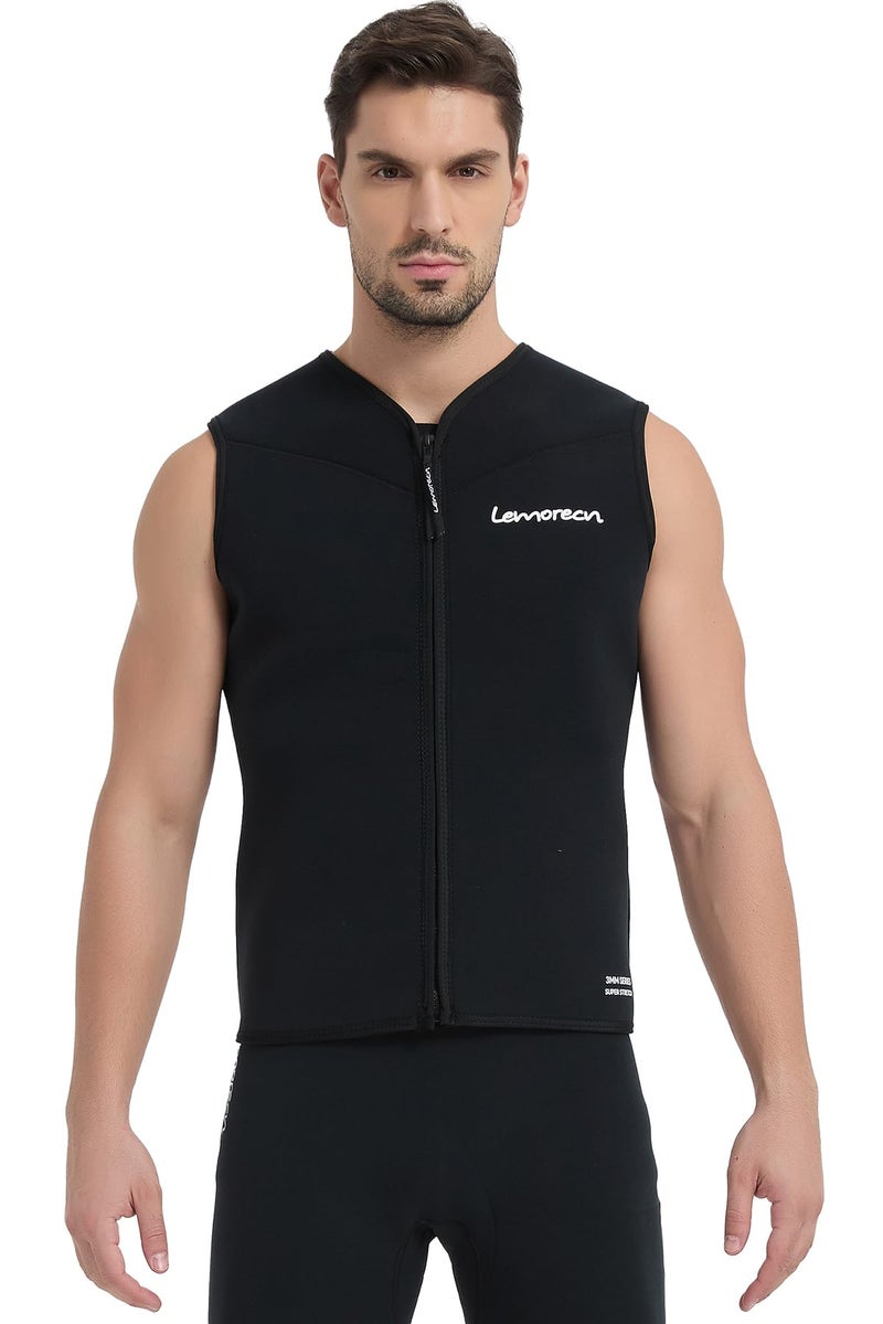 Lemorecn Mens Wetsuits Top Premium Neoprene 3mm Zipper Diving Vest (2095black3XL) - Image 1
