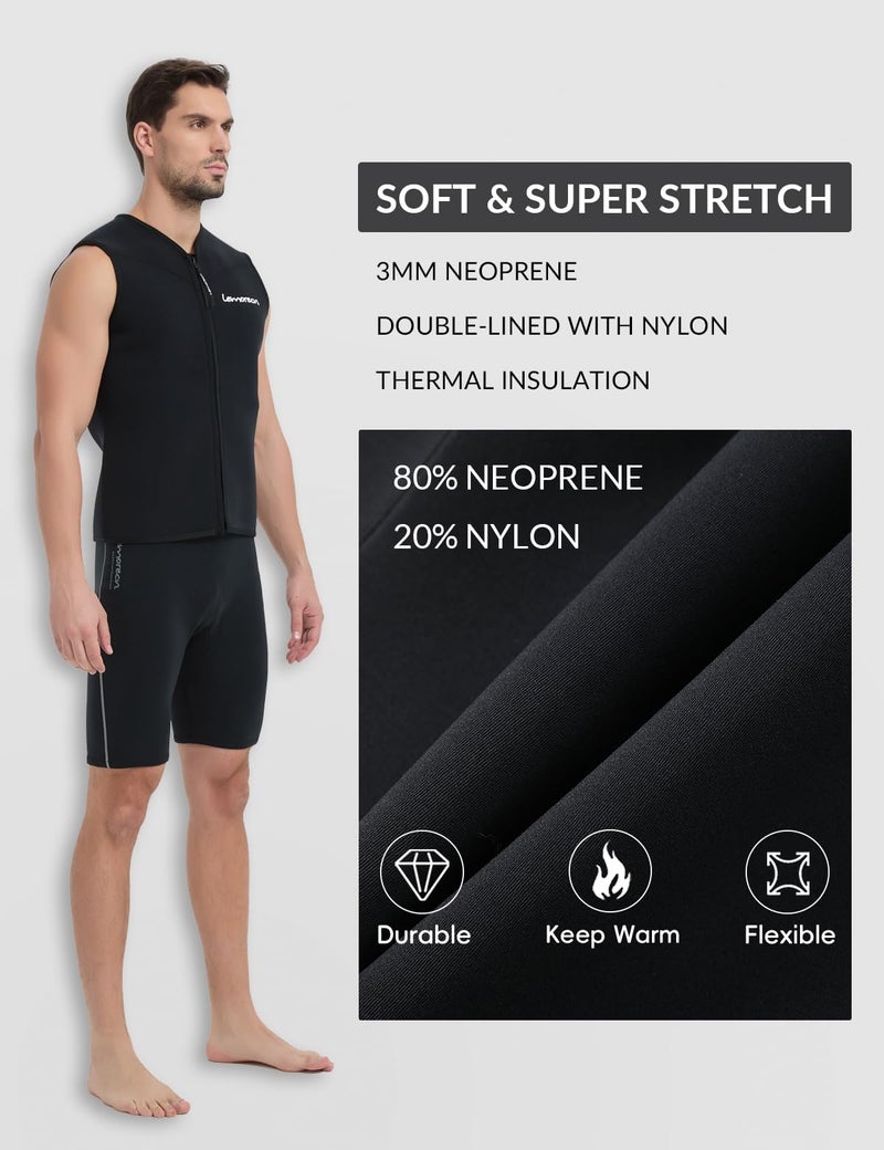 Lemorecn Mens Wetsuits Top Premium Neoprene 3mm Zipper Diving Vest (2095black3XL) - Image 2
