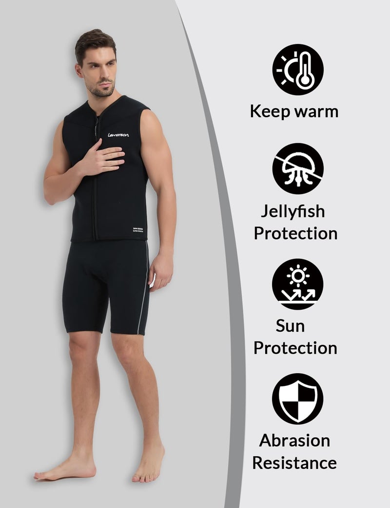 Lemorecn Mens Wetsuits Top Premium Neoprene 3mm Zipper Diving Vest (2095black3XL) - Image 5