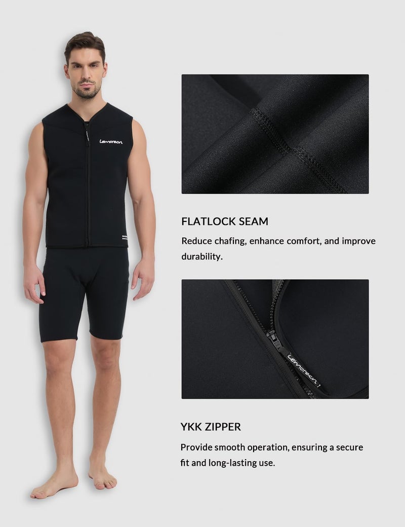 Lemorecn Mens Wetsuits Top Premium Neoprene 3mm Zipper Diving Vest (2095black3XL) - Image 3