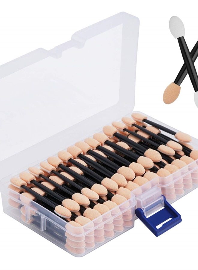 Cuttte 120PCS Disposable Dual Sides Eye Shadow Sponge Applicators with Container, 2.44' Length Eyeshadow Brushes Makeup Applicator - Image 1