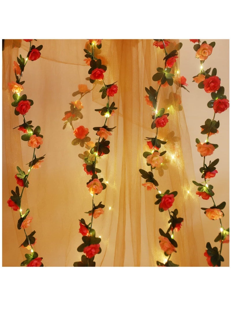 Battery Operated LED Rose Flower Garland Fairy Lights for Wedding Birthday Celebration Bedroom Home Garden Decor Set of Two 50 Lights