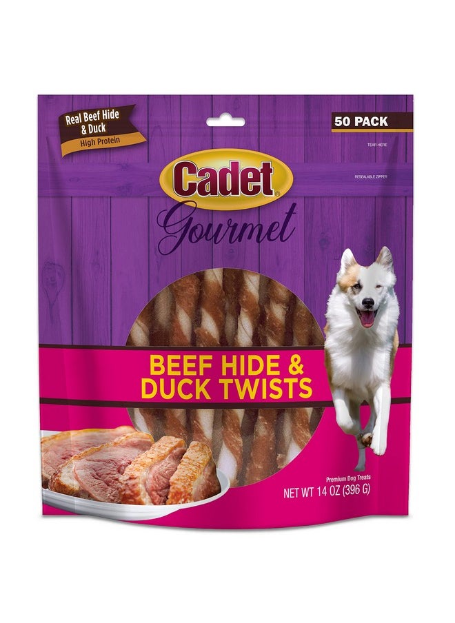 Cadet Gourmet Beef Hide Twist Chew Sticks, Long Lasting & Natural Chew Treats For Dogs, Inspected & Tested In Usa, Duck Flavor (50 Count)  - Image 1