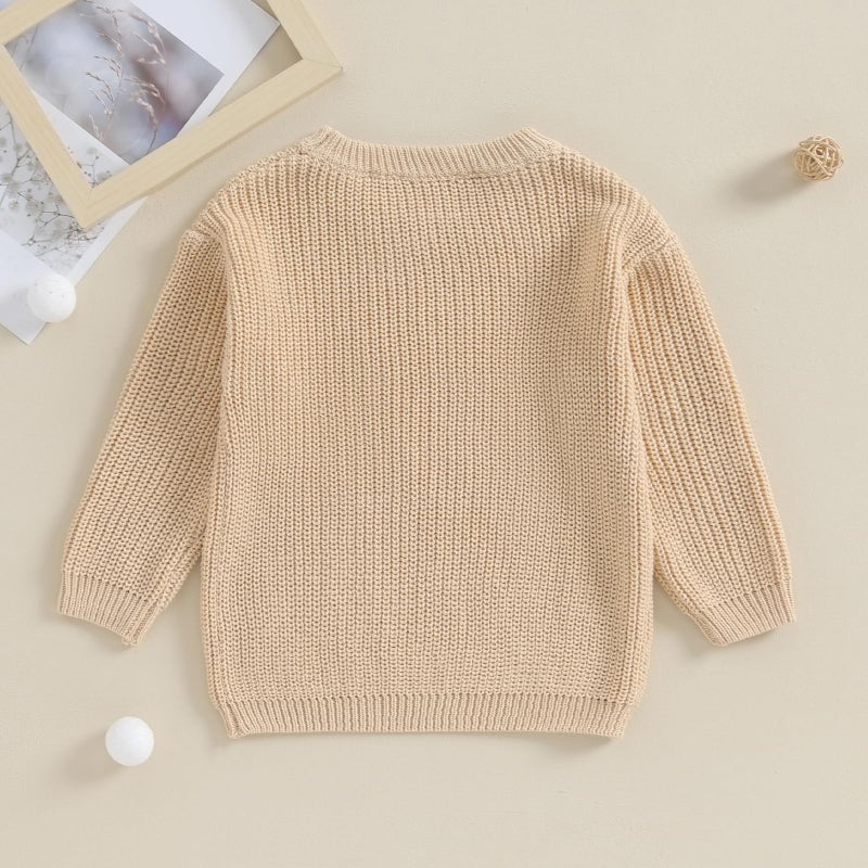 Yoawdats Toddler Baby Girl Boy Long Sleeve Knit Sweater Brothers Sisters Letter Embroidery Round Neck Pullover Fall Winter Tops (Little Brother Khaki, 0-3 Months) - Image 4