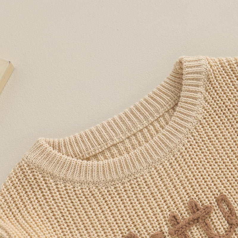 Yoawdats Toddler Baby Girl Boy Long Sleeve Knit Sweater Brothers Sisters Letter Embroidery Round Neck Pullover Fall Winter Tops (Little Brother Khaki, 0-3 Months) - Image 5