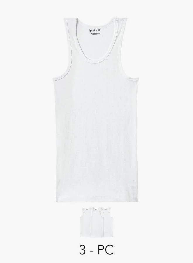 Splash FAV Men Ribbed Cotton Vest - Pack of 3