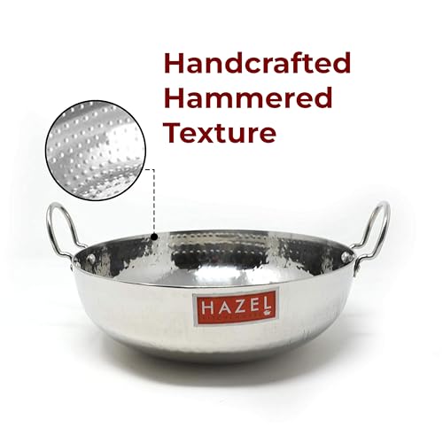 HAZEL Hammered Tone Stainless Steel Deep Kadhai, Diameter 20.5 cm, 1.35 LTR, Silver - Image 5