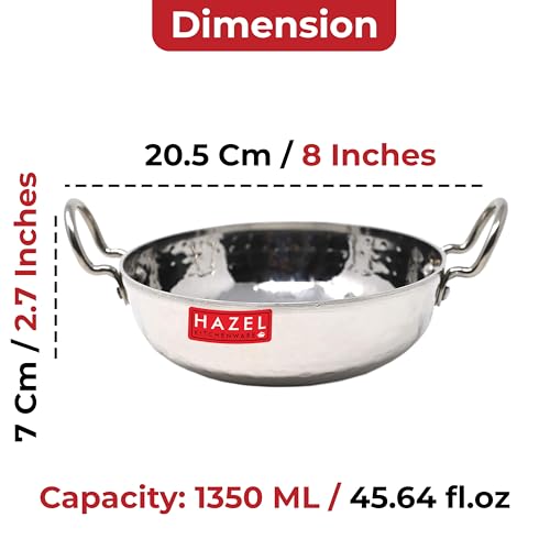 HAZEL Hammered Tone Stainless Steel Deep Kadhai, Diameter 20.5 cm, 1.35 LTR, Silver - Image 3