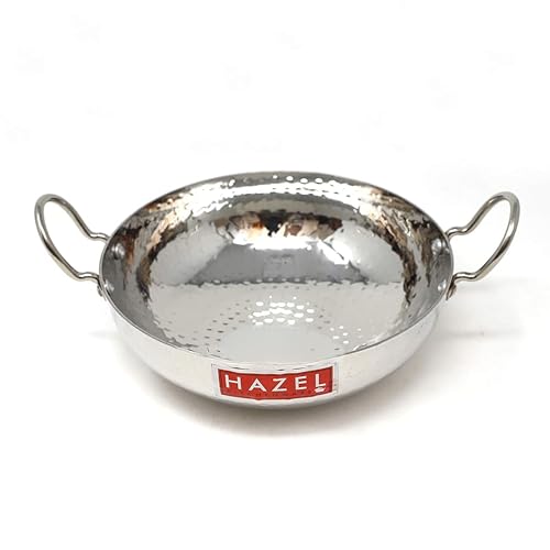 HAZEL Hammered Tone Stainless Steel Deep Kadhai, Diameter 20.5 cm, 1.35 LTR, Silver - Image 1