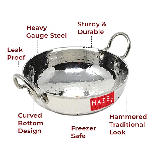 HAZEL Hammered Tone Stainless Steel Deep Kadhai, Diameter 20.5 cm, 1.35 LTR, Silver - Image 4