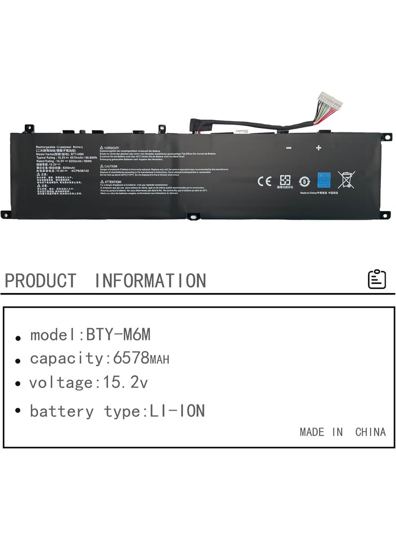 Max Power BTY-M6M Laptop Battery Replacement for MSI Creator 15 A10SD A10SF GS66 Stealth 10SFS 10SGS 10SE-045 10UG GE66 Raider 10SFS WS66 10TMT-207US GE76 Raider 10UH Series (15.2V 99Wh 6250mAh) - Image 3