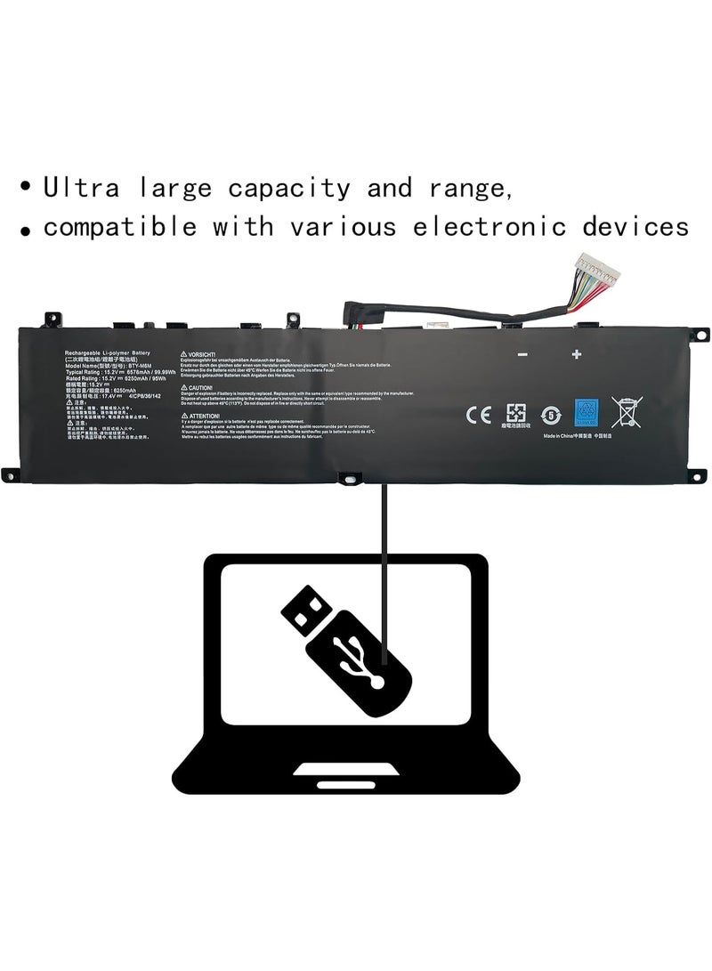Max Power BTY-M6M Laptop Battery Replacement for MSI Creator 15 A10SD A10SF GS66 Stealth 10SFS 10SGS 10SE-045 10UG GE66 Raider 10SFS WS66 10TMT-207US GE76 Raider 10UH Series (15.2V 99Wh 6250mAh) - Image 2